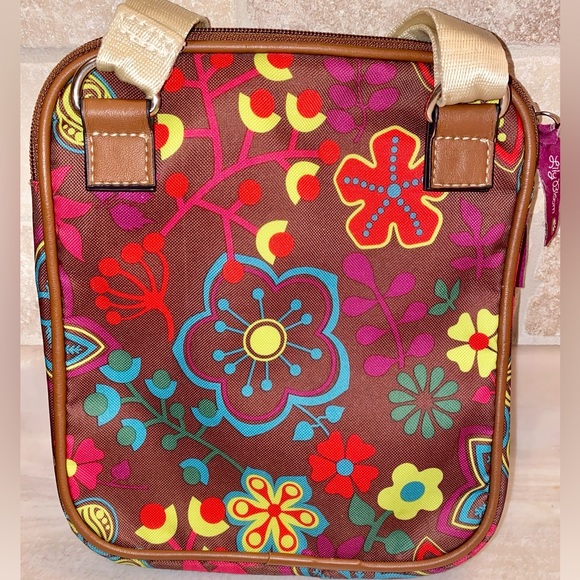 Lily Bloom Purse Vivid Colors on Brown Background Multi Pockets - Picture 2 of 8